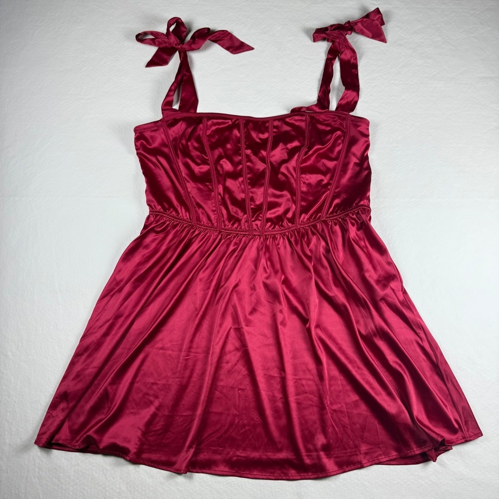 Torrid Jester Red Satin Corset Tie Strap Skater Mini Dress 2 Plus Size NWT